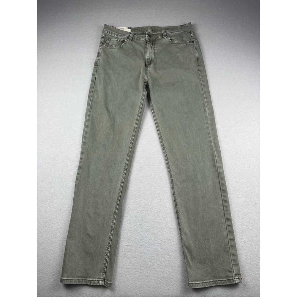Marine Layer Slim Straight Jeans Stretch Denim 34x32 Mens Green Pants Cotton
